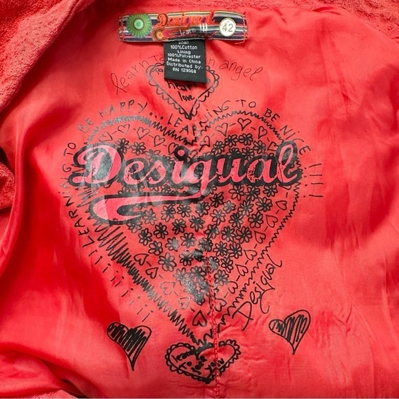 Desigual Red Heart Embroidered Jacquard Long Sleeves Peacoat, Sz Medium - Picture 11 of 14